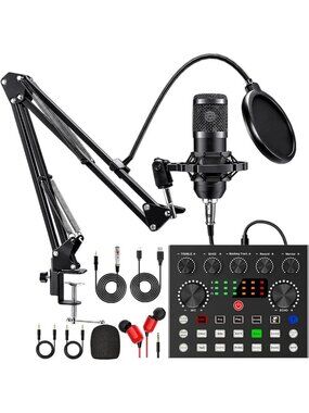 Podcast Equipment Bundle - BM800 Microphone, V8s Voice Changer, Recording Studio